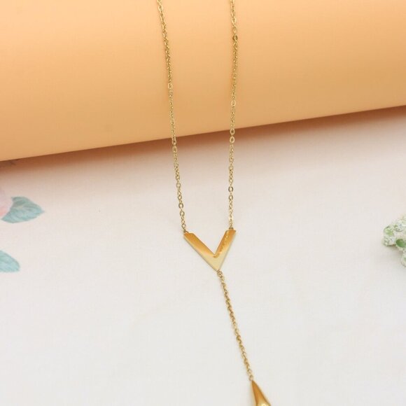 Golden Y-Shape Necklace with Drop Charm Adjustable Chain, XPNL0373 - Picture 7 of 12